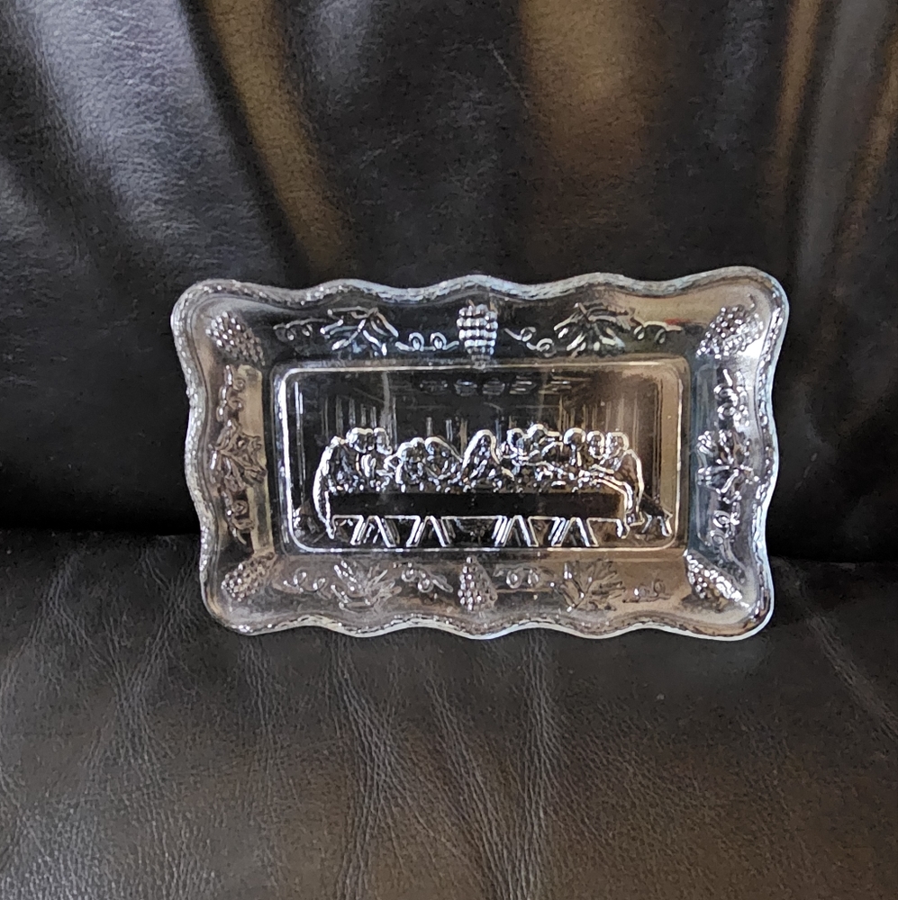 Tiara Glass Last Supper Trinket Tray Blue